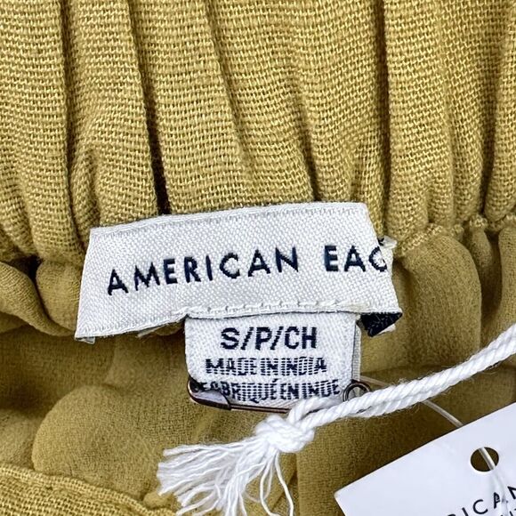 American Eagle Linen Blend Shorts Women S Mustard Yellow Belted Pleated Boho NEW - Picture 9 of 12